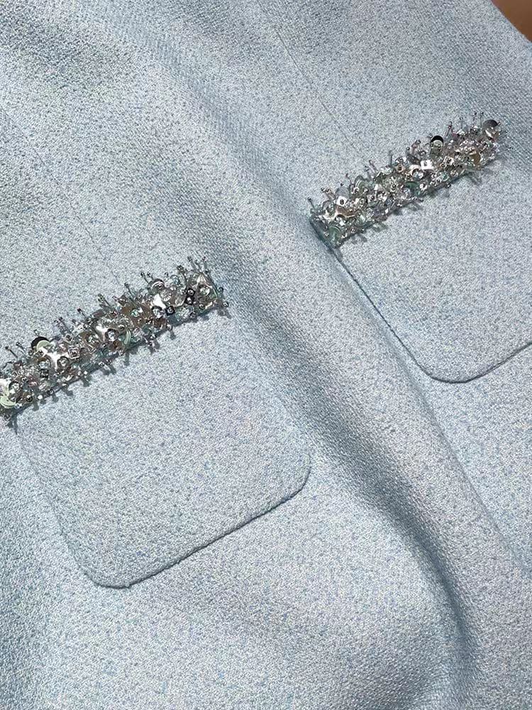 Light Blue Fashion Women's Suit Vest Flap Pockets Single Breasted Sleeveless Jacket