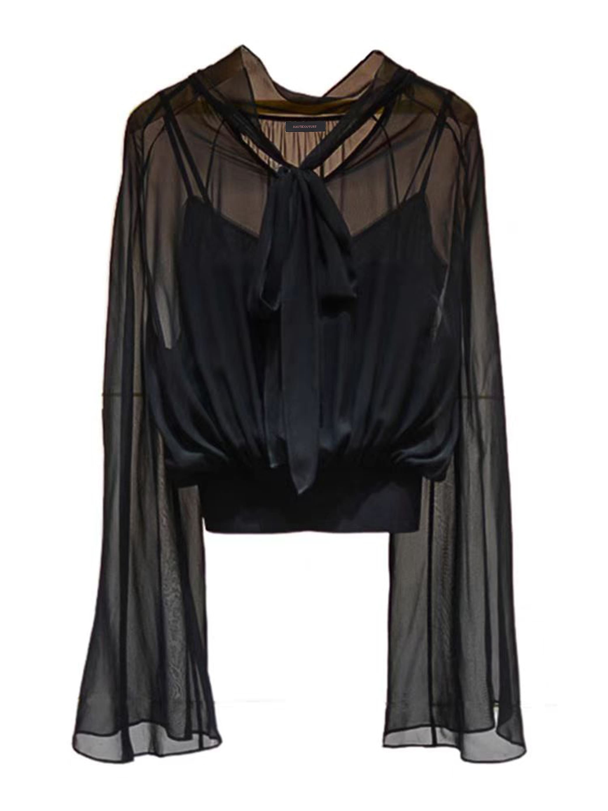 Black Mesh Long Sleeve Shirt