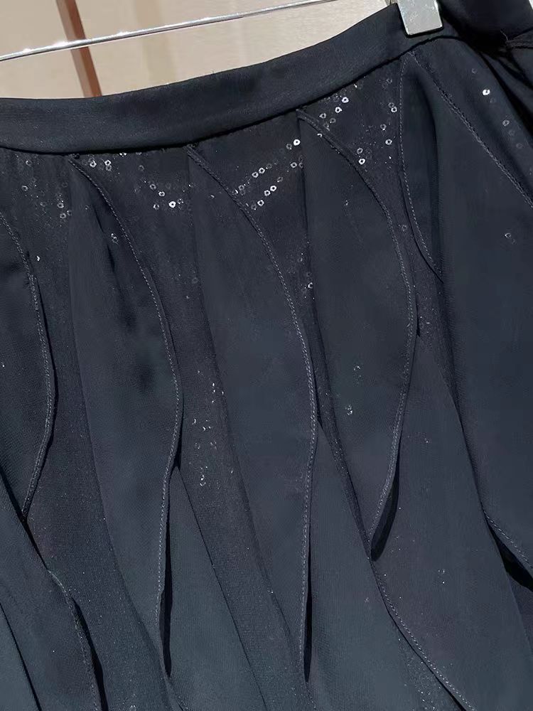 Black ruffled long skirt