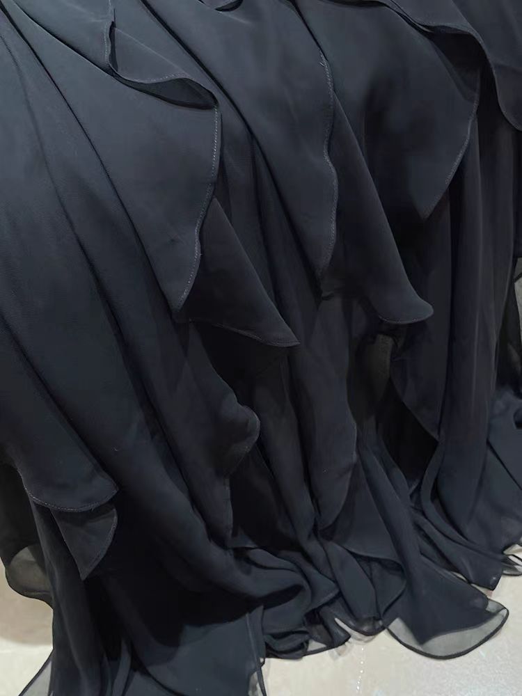 Black ruffled long skirt