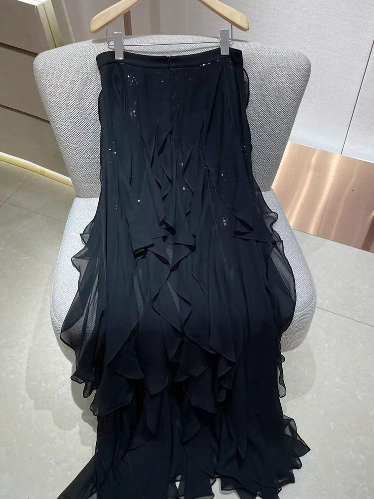 Black ruffled long skirt