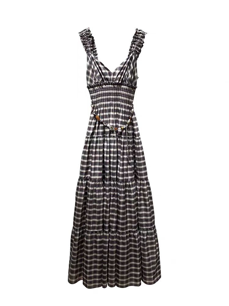 Brown plaid dress wave playful style