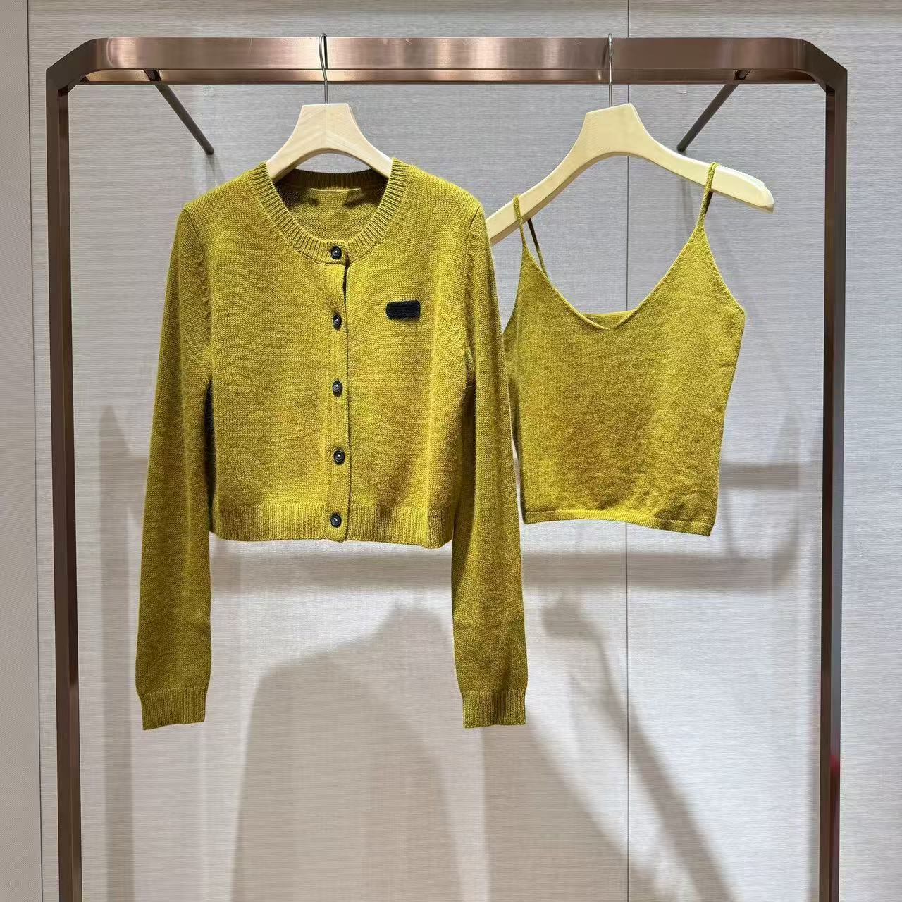 Hautecouture Mustard Glow Cropped Knit Cardigan