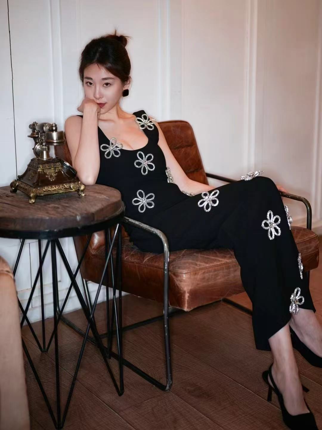 Black Floral Midi Dress