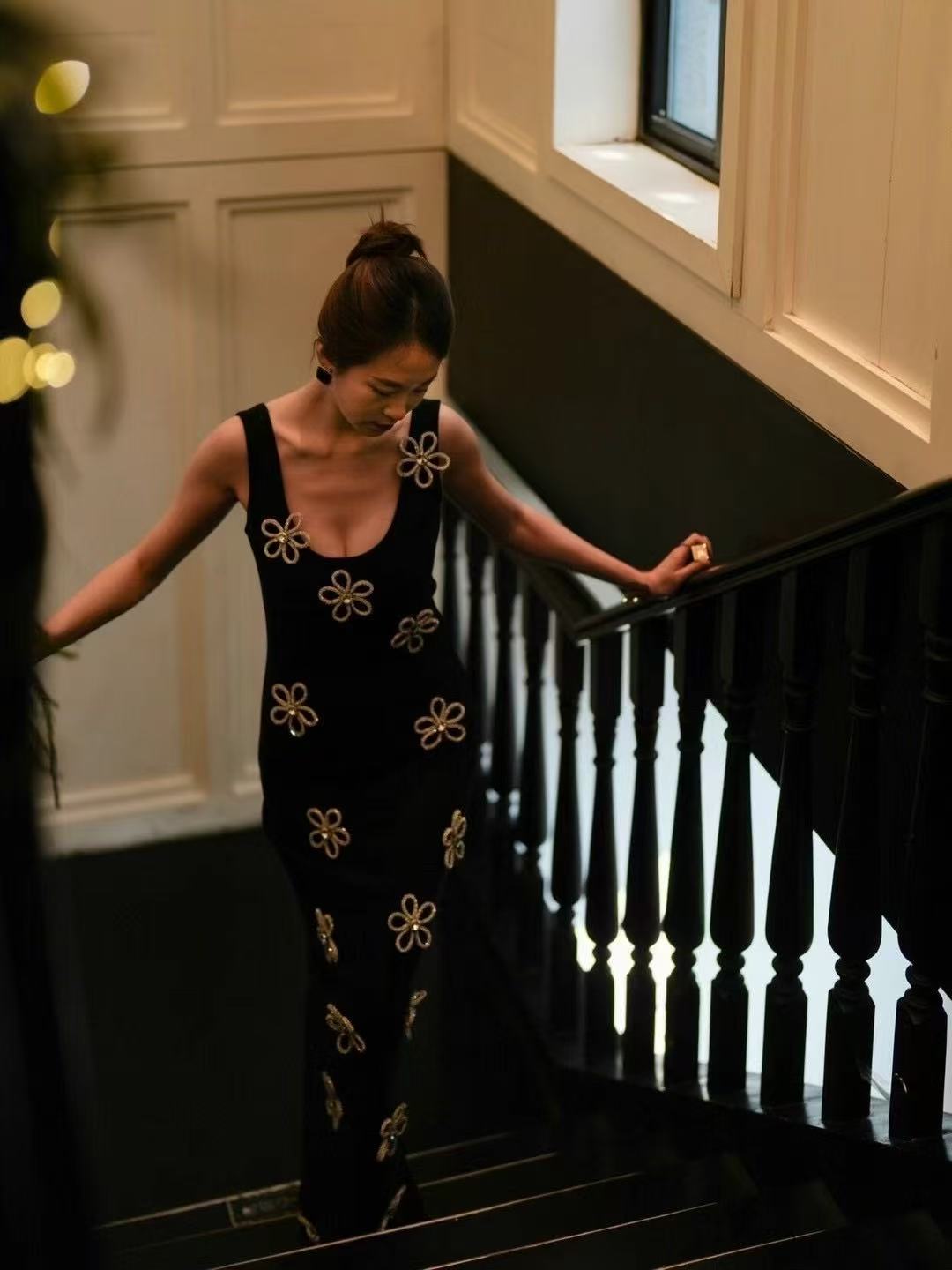 Black Floral Midi Dress