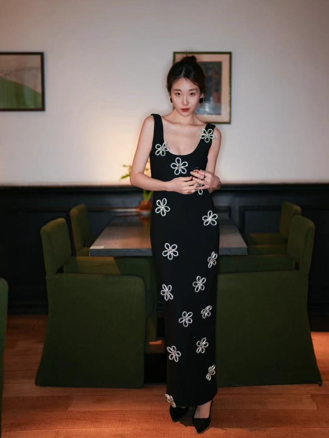 Black Floral Midi Dress