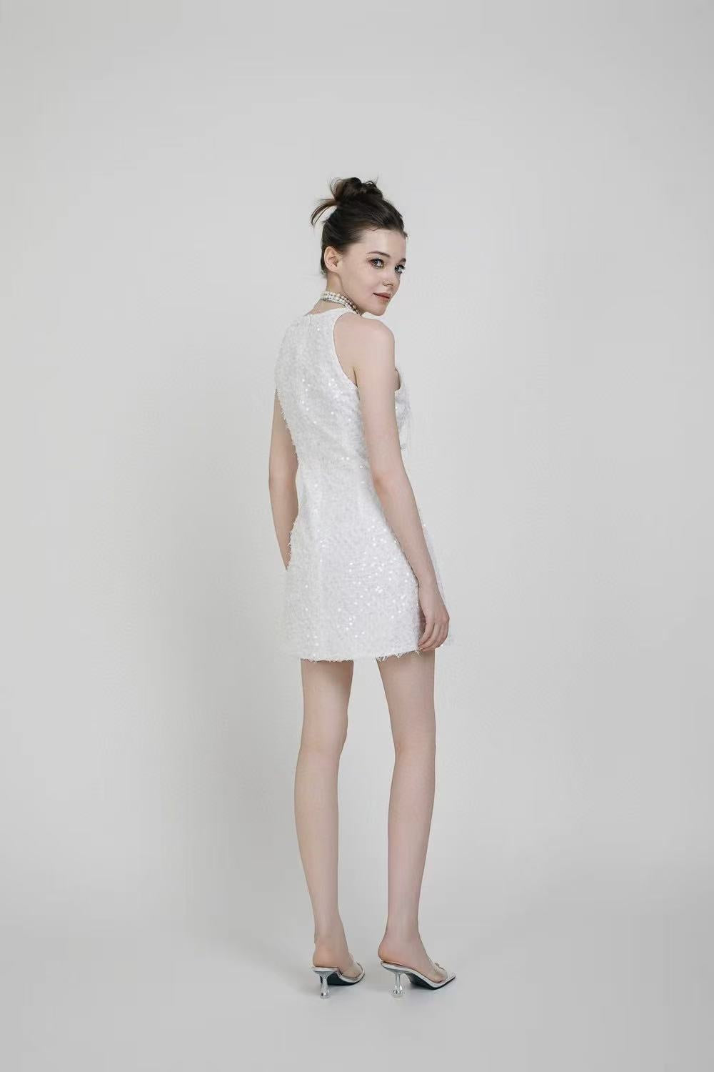 Sequined white designer summer Minidress