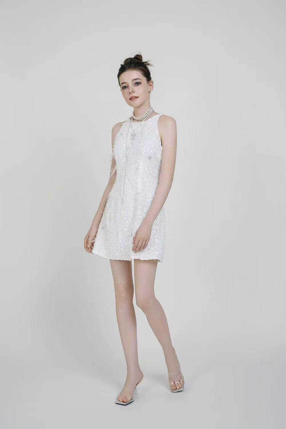 Sequined white designer summer Minidress