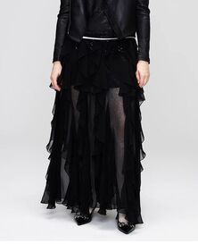 Black ruffled long skirt