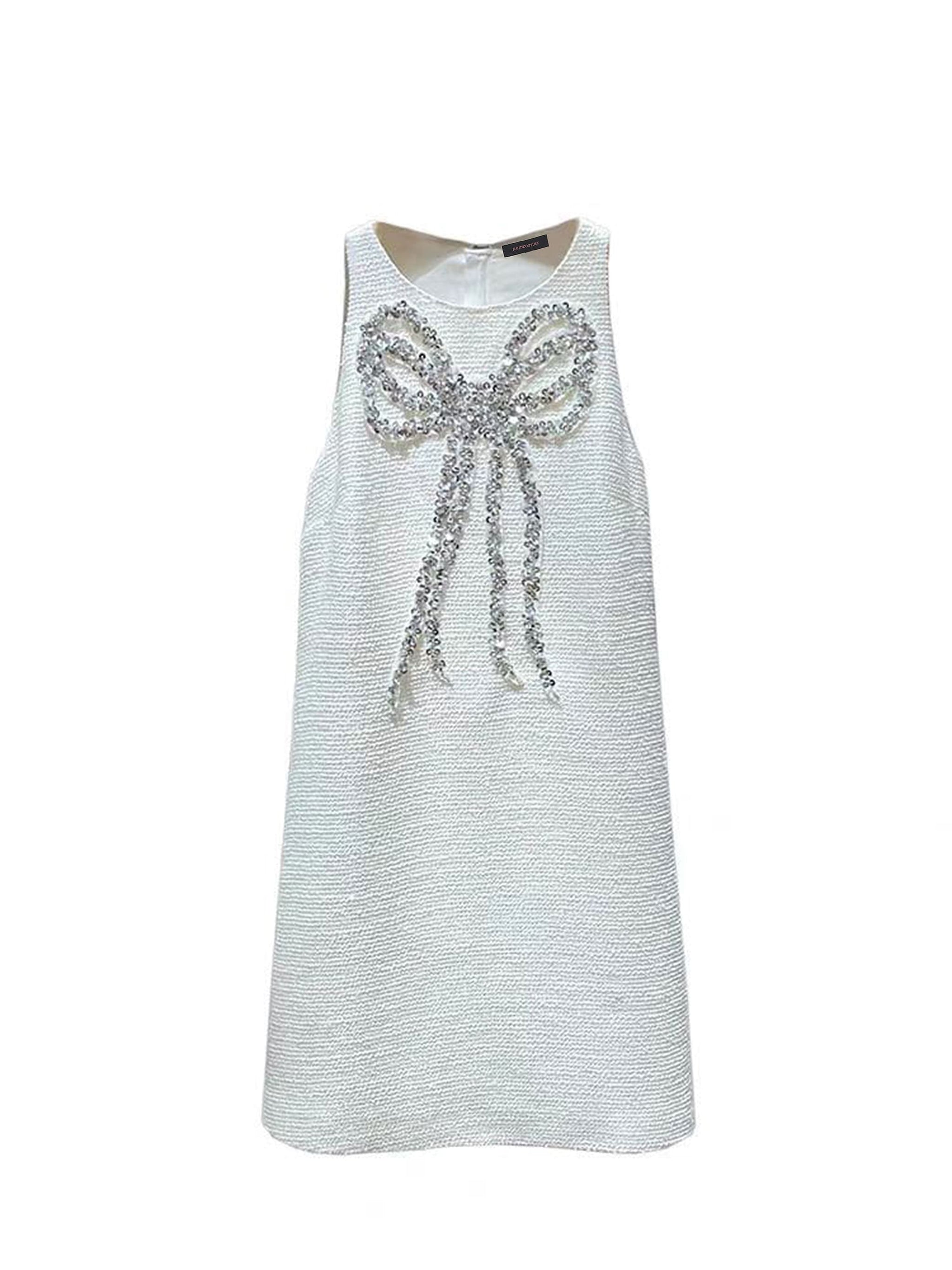 White Sequin Bow Sleeveless Dress White Sequin Bow Sleeveless Dress