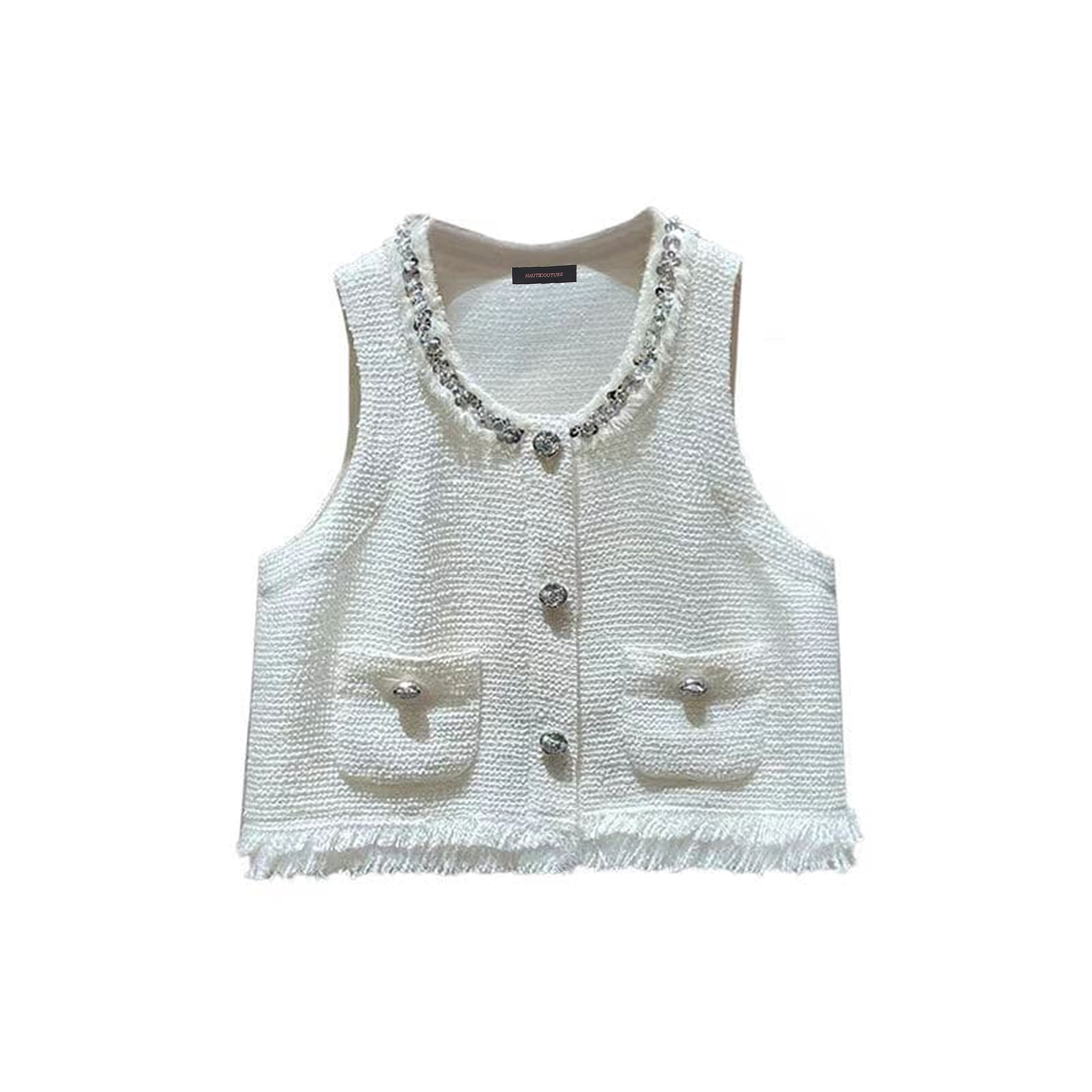 White Short Tweed Vest