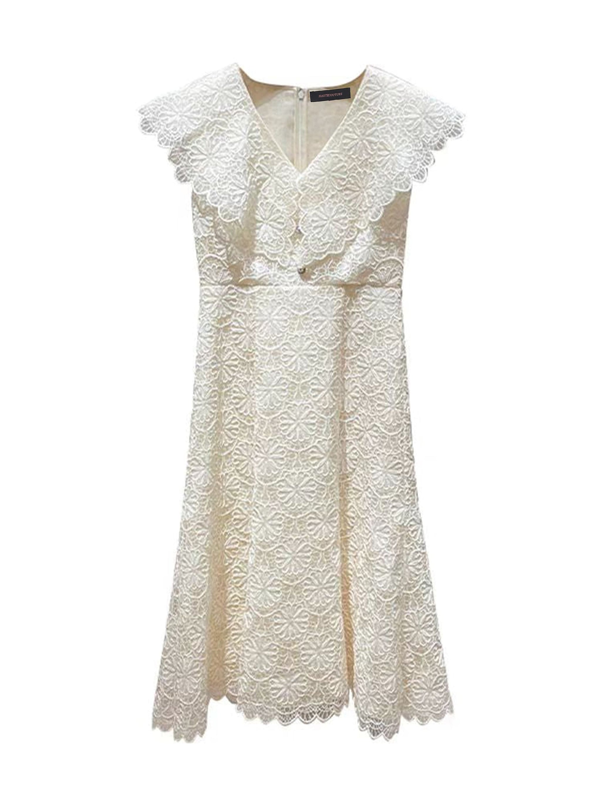 Women's V-Neck Lace Embroidery Dress S