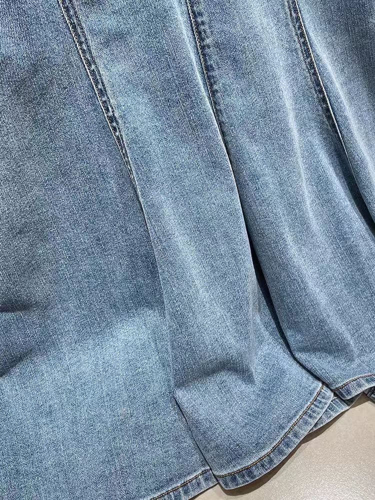 Womens Ruffle Denim Splicing Dress