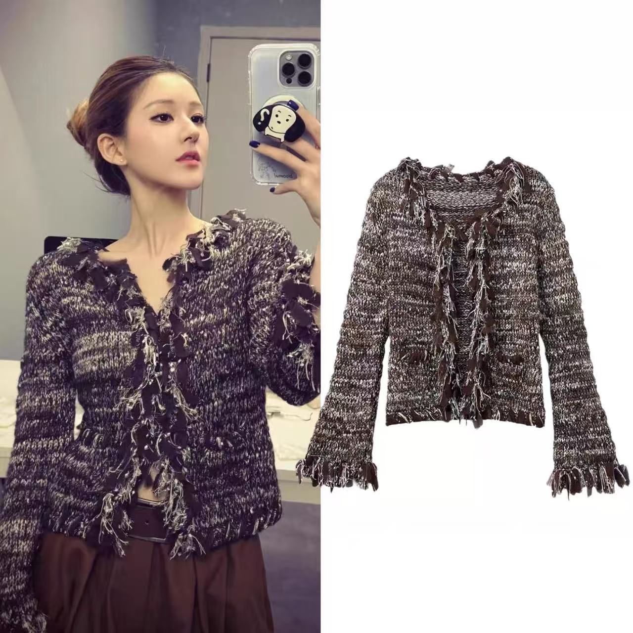Hautecouture Winter Fringed Knit Cardigan
