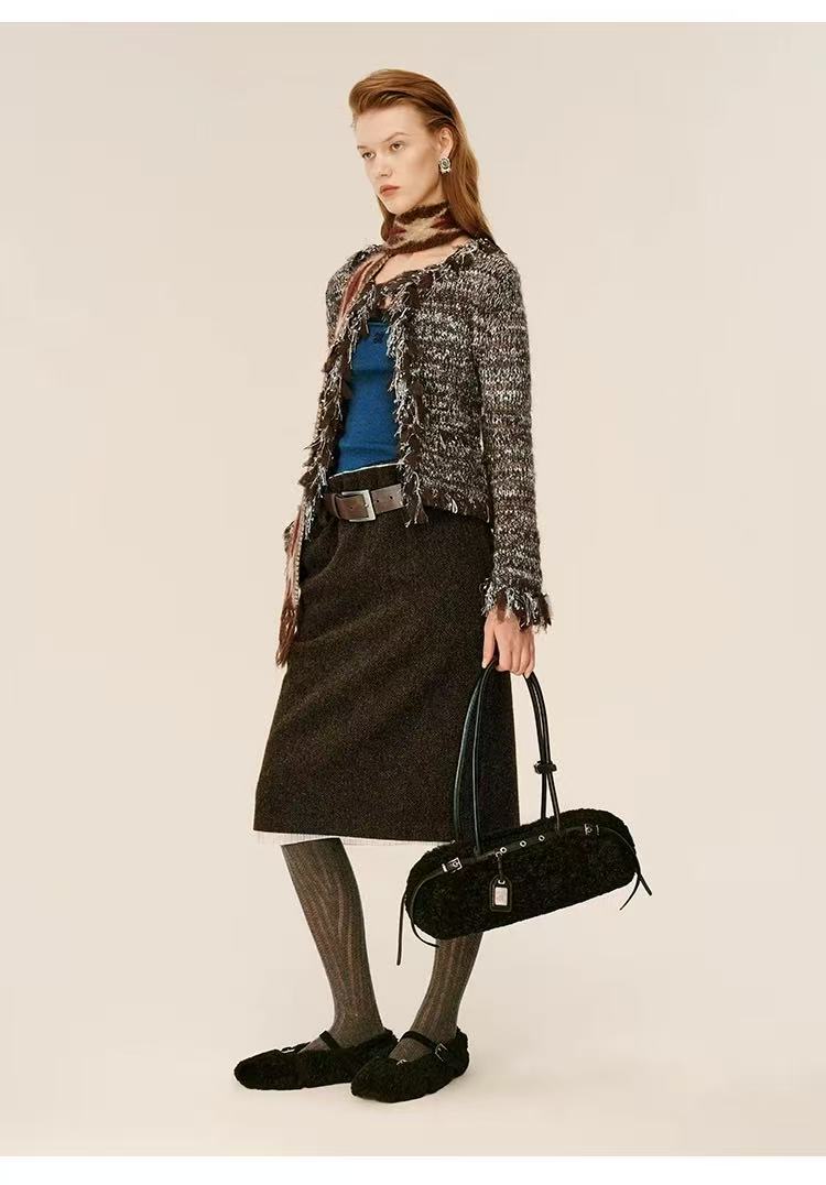 Hautecouture Winter Fringed Knit Cardigan