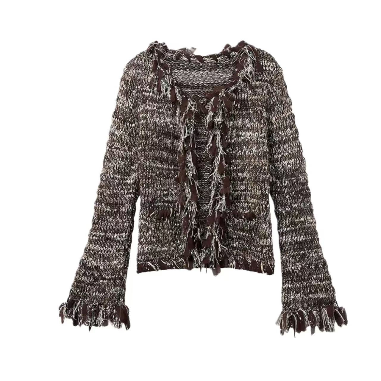 Hautecouture Winter Fringed Knit Cardigan