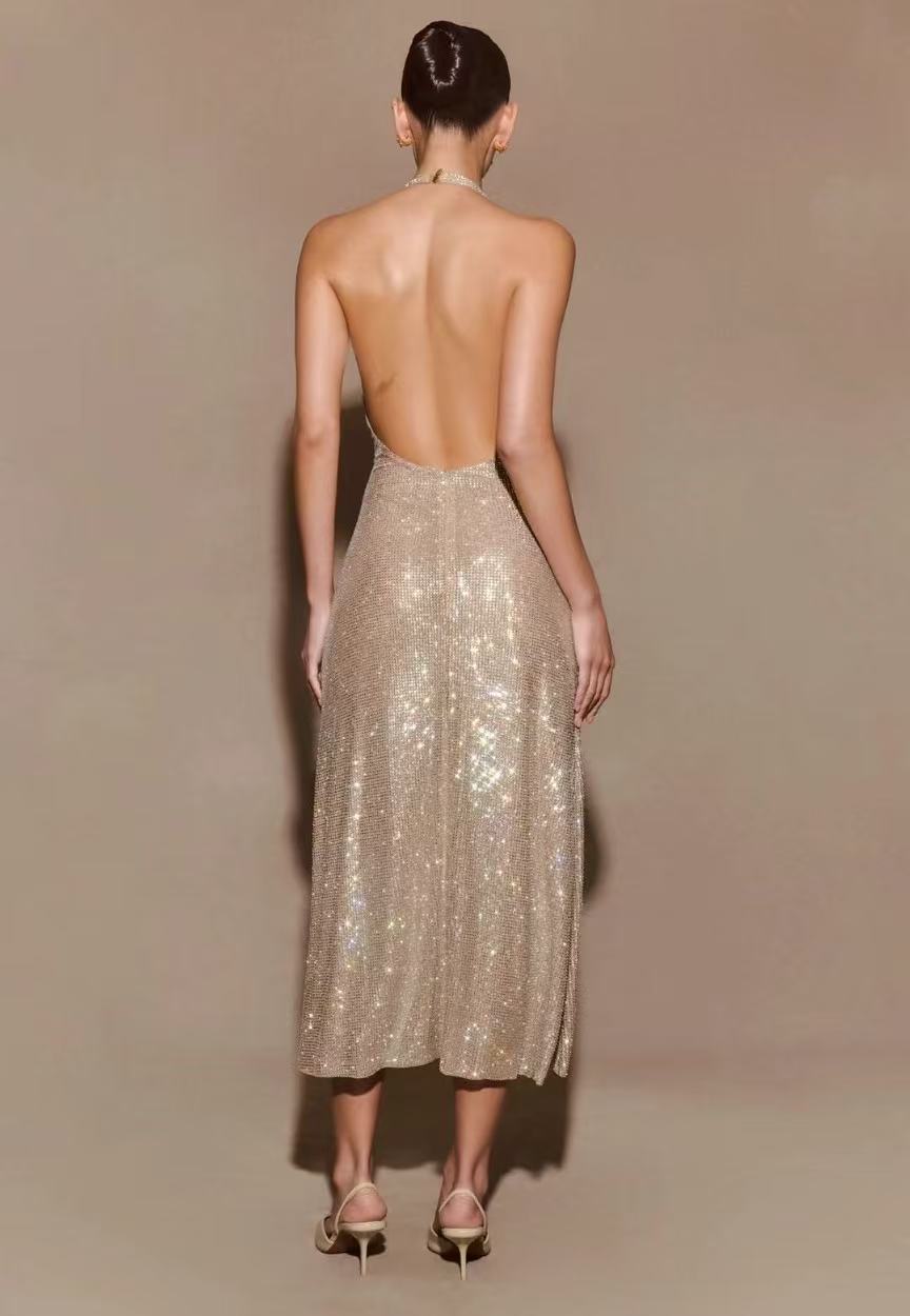 Nude Halter Midi Dress