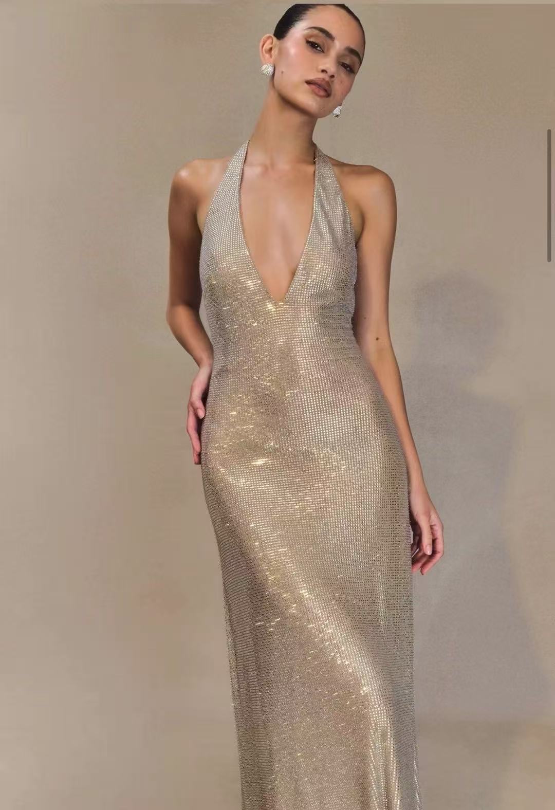 Nude Halter Midi Dress