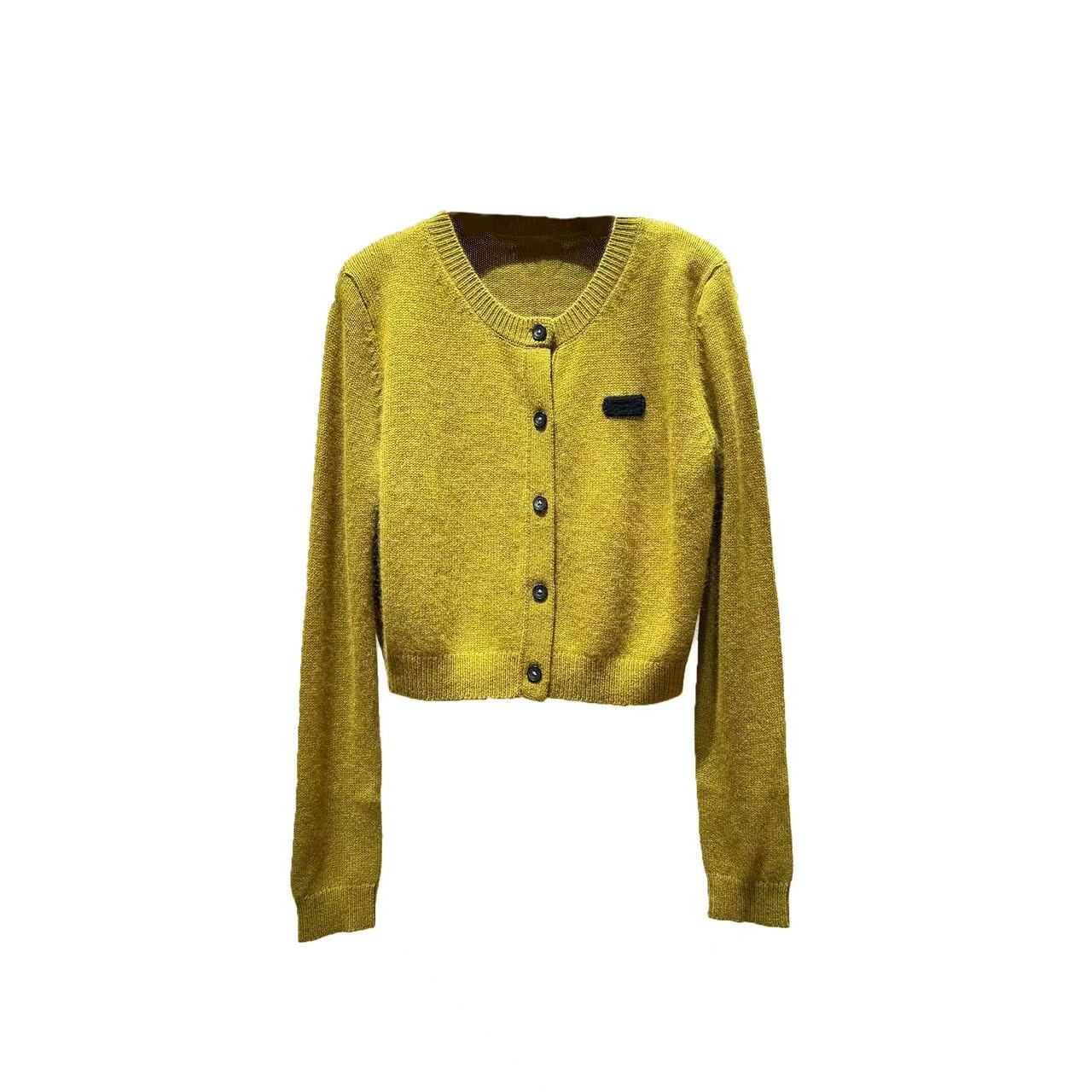 Hautecouture Mustard Glow Cropped Knit Cardigan