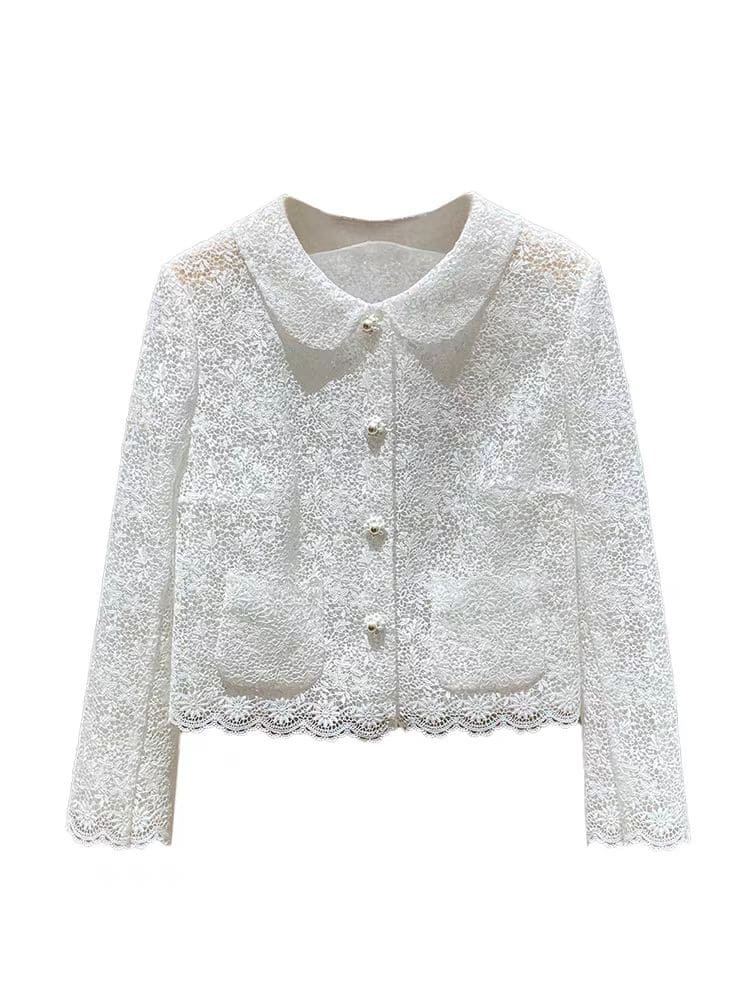 Hautecouture White Lace Short Coat Resort Wear