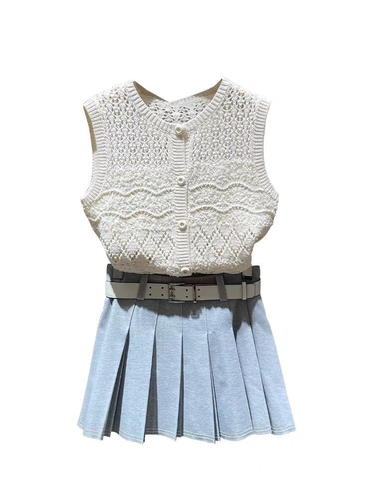 Pale Blue Pleated Skirt Mini