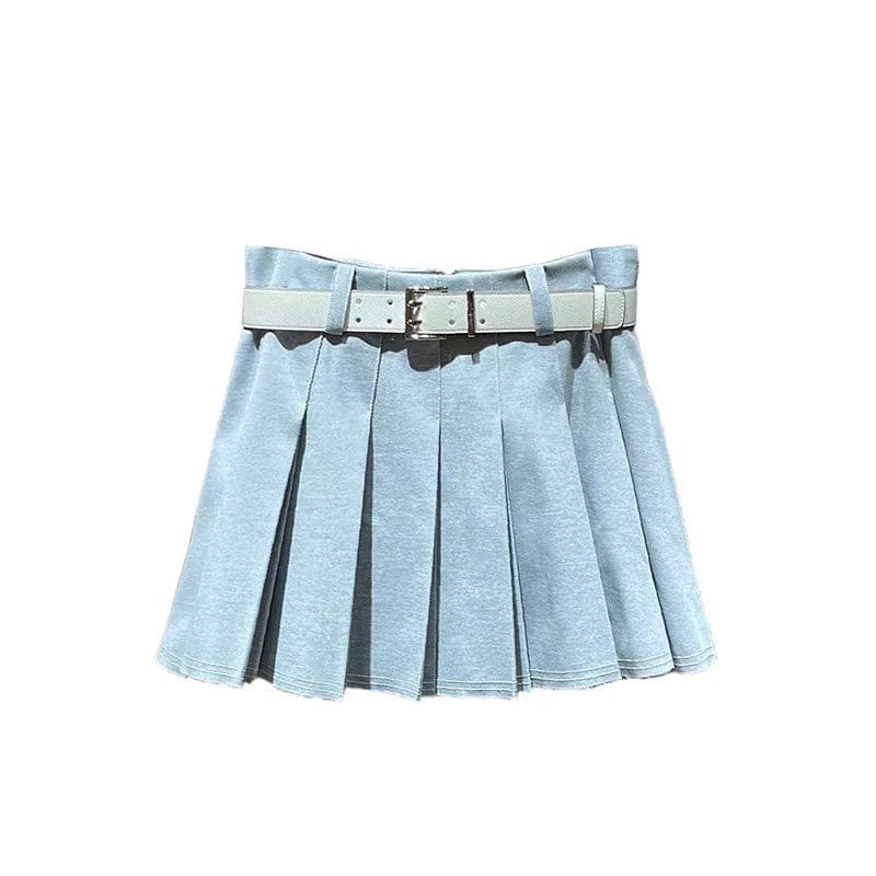 Pale Blue Pleated Skirt Mini