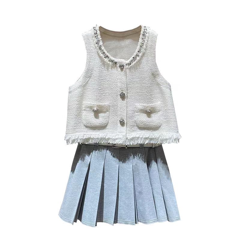 Pale Blue Pleated Skirt Mini