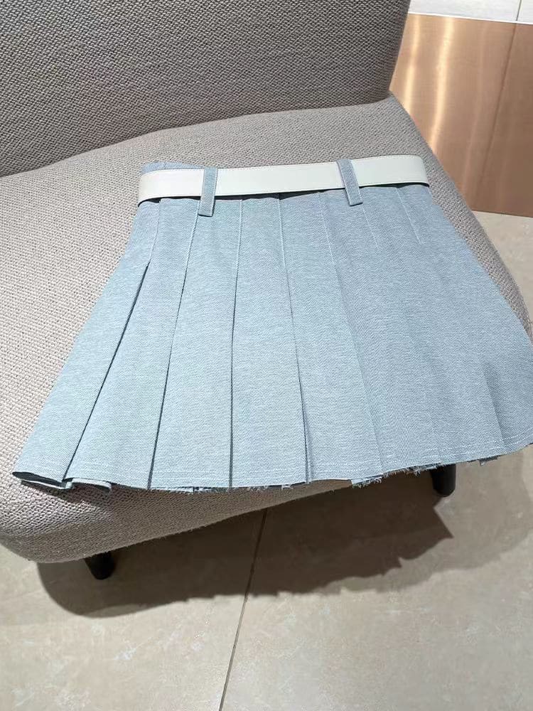 Pale Blue Pleated Skirt Mini