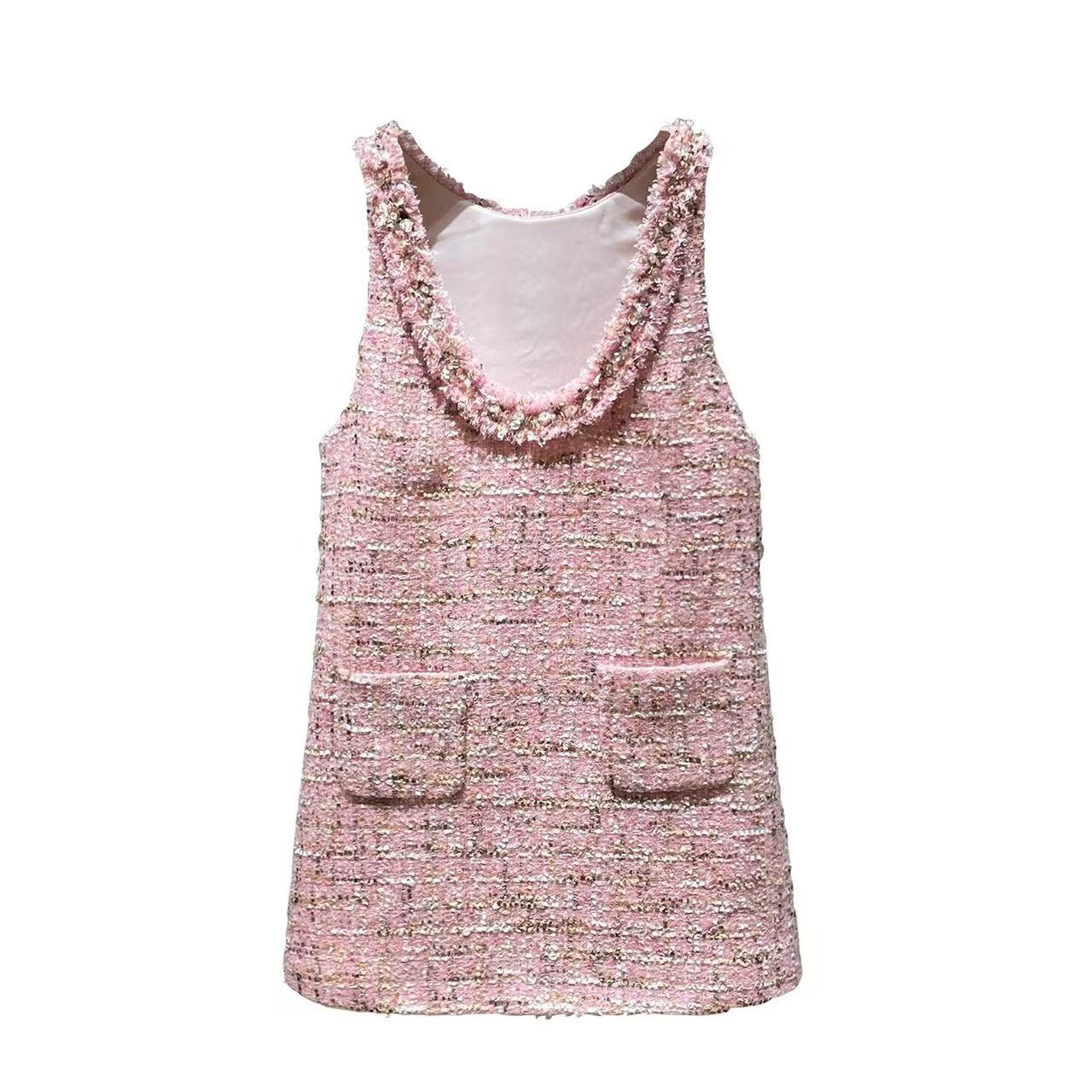 Pink Tweed Sleeveless Dress