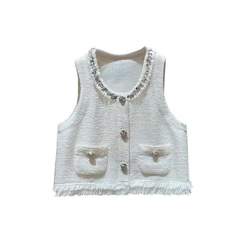 White Short Tweed Vest