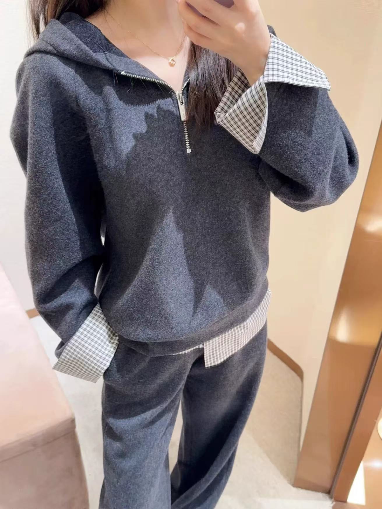 Hautecouture Wool Blend Half-Zip Hoodie