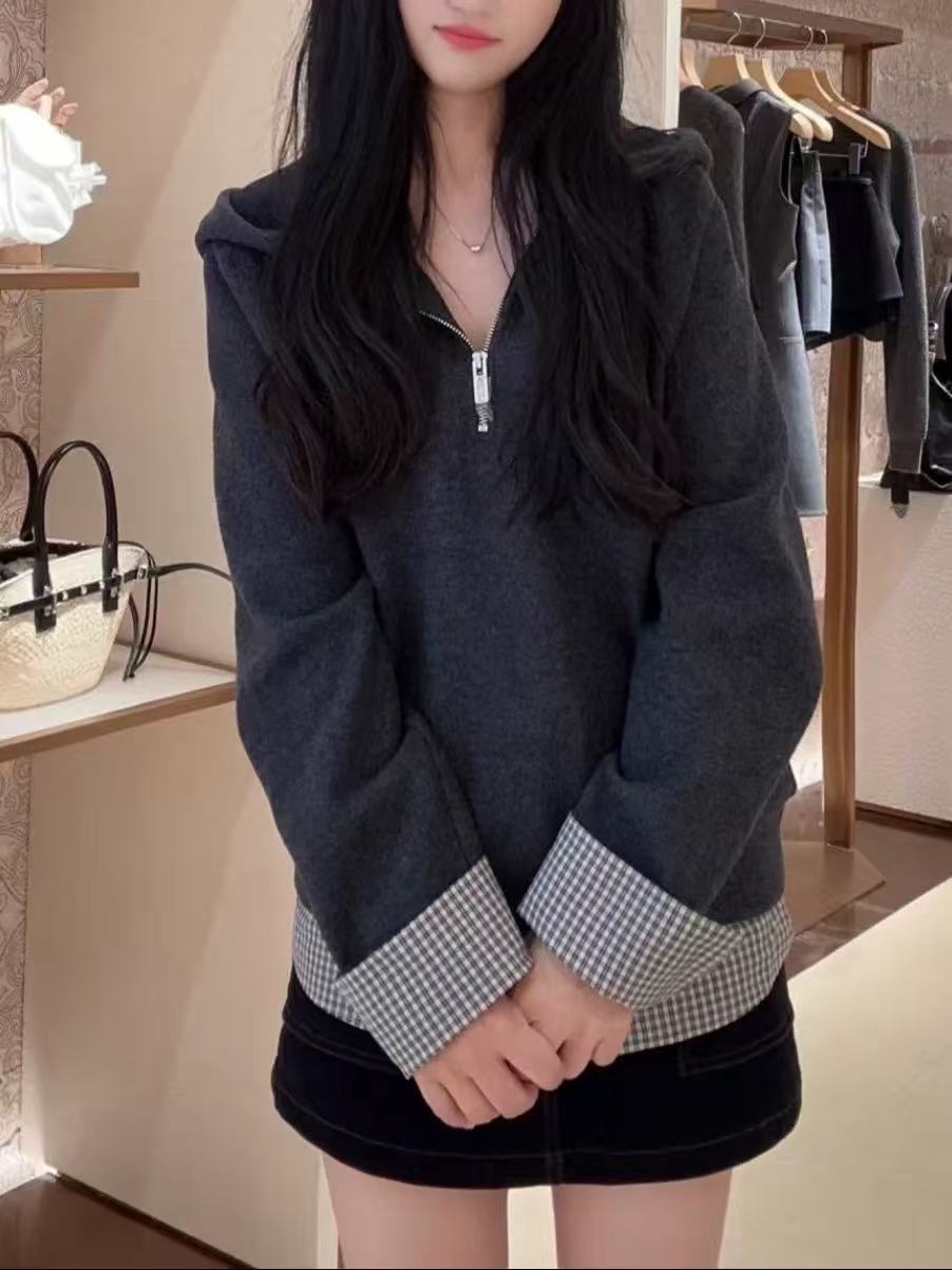 Hautecouture Wool Blend Half-Zip Hoodie